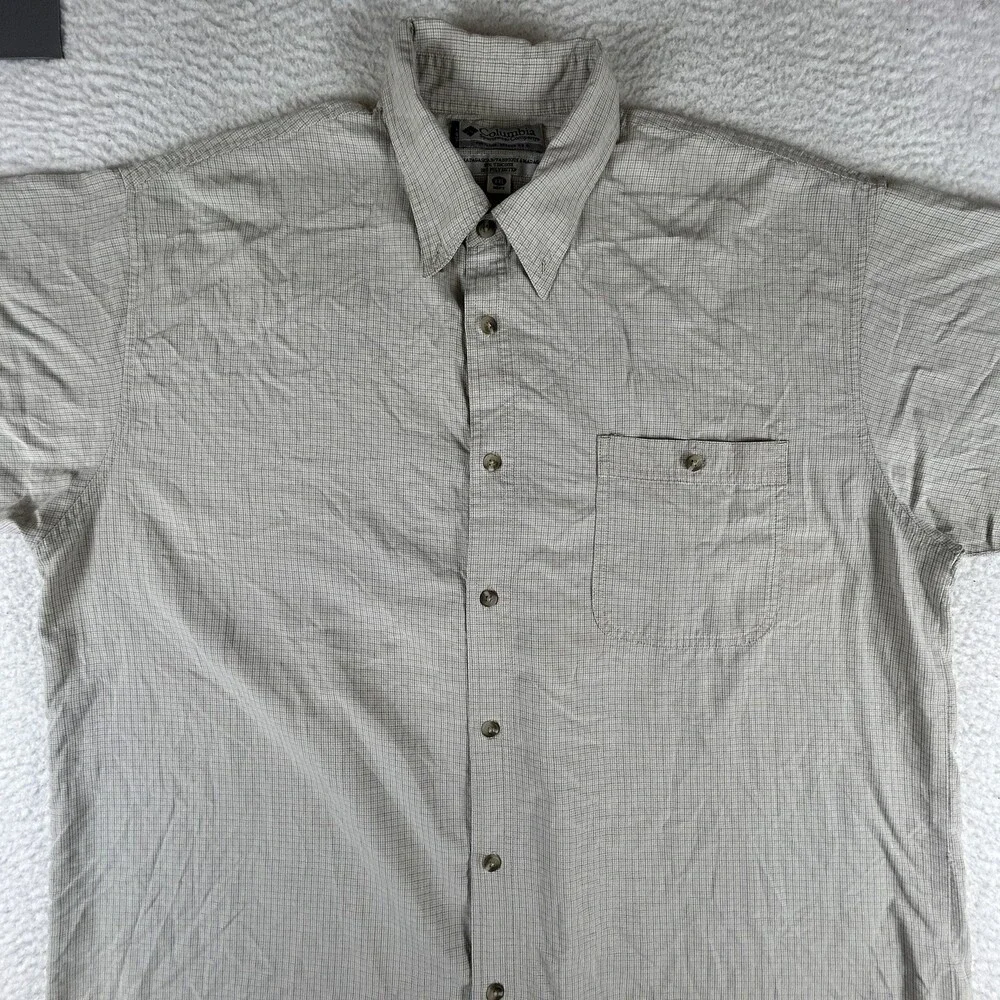Columbia Shirt Mens 2XL Beige Plaid Short Sleeve Button Up Outdoors Hiking XXL